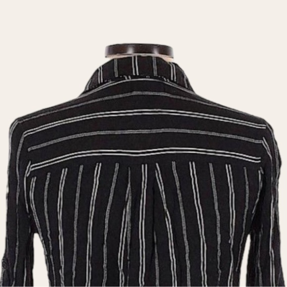🌺 Vixbe Thompkins 3/4 Sleeve Roll Tab Button Down Tie Front Stripe Shirt Size S - Picture 4 of 9